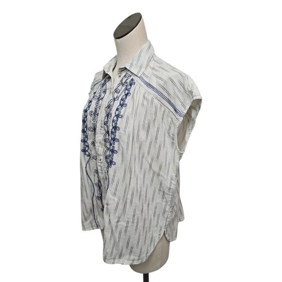 Anthropologie Pilcro Embroidered Surf Button Down Top Size Small Short Sleeve - Picture 9 of 11
